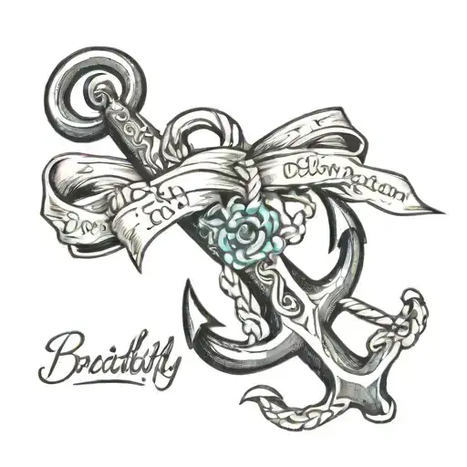 anchor with awareness ribbon wrapped that says beautifully broken  tattoo design idea