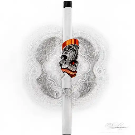 A realistic depiction of a stunning girl with a cigarette smoke forming intricate patterns around her tattoo design idea