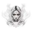A realistic depiction of a stunning girl with a cigarette smoke forming intricate patterns around her tattoo design idea