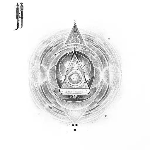 A cosmic guitar with the Aum symbol representing the connection between music and spirituality tattoo design idea