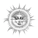 A celestial scene with the sun, moon, and stars shining over the sea tattoo design idea