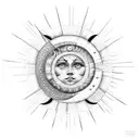 A celestial scene with the sun, moon, and stars shining over the sea tattoo design idea