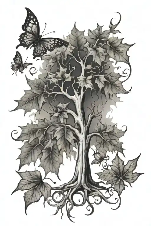 Plane Tree and Fluer De Lis combine tattoo design idea