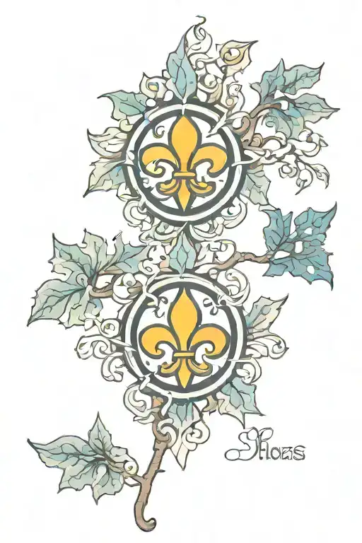 plane tree and fluer de lis symbol merged tattoo design idea