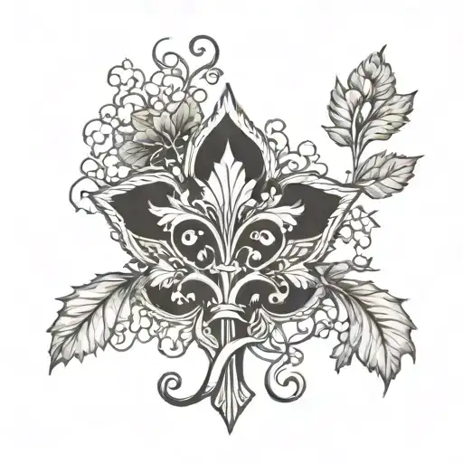 plane tree and fluer de lis symbol incorporated tattoo design idea