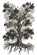 plane tree with roots and roots reaching into the fluer de lis symbol tattoo design idea