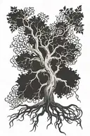 plane tree with roots and roots reaching into the fluer de lis symbol tattoo design idea