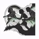 A aurora borealis above 3 figures having fun tattoo design idea