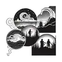 A aurora borealis above 3 figures having fun tattoo design idea