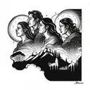 A aurora borealis above 3 figures having fun tattoo design idea