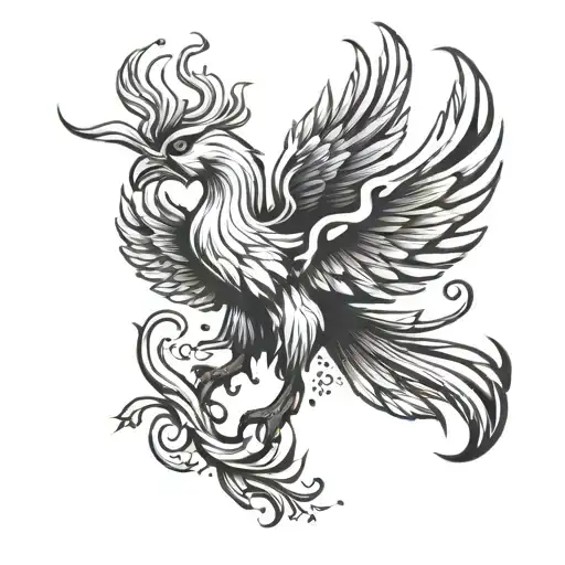 black and white phoenix tattoo design idea