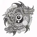 dragons circling with sun and moon surrounded tattoo design idea