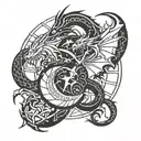 dragons circling with sun and moon surrounded tattoo design idea