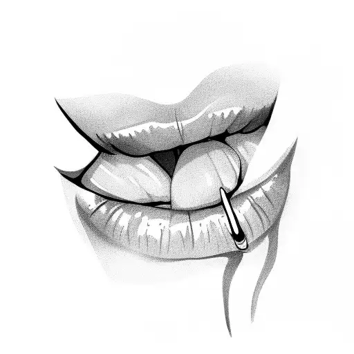 lips bitting cherry tattoo design idea