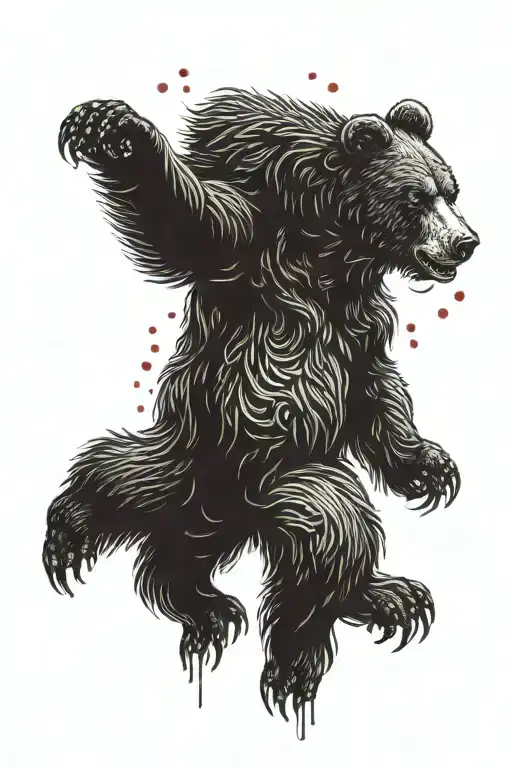 dark bear standing on back legs, black and red, dark creature from darkness. like nightmare. sad emotion  tattoo design idea