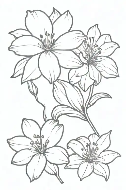 create a black and white matching mother daughter tattoo design with these two flowers: a gerbra daisy and a day lily. tattoo design idea