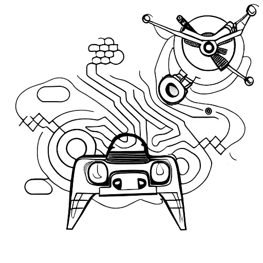 fpv drone with controller and goggles tattoo design idea