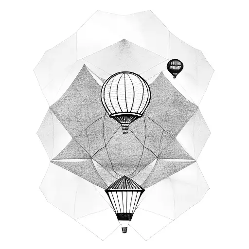 hexagon with hot air balloon inside tattoo design idea