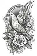 An abstract representation of a dove and rose intertwined to honor the memory of a dear friend tattoo design idea
