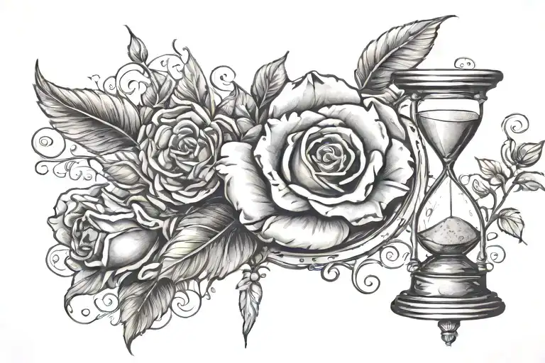 Hourglass, Dove and hand holding a rose tattoo design idea