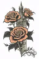 Dark tower in a field of roses tattoo design idea