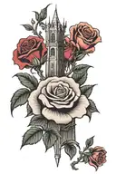 Dark tower in a field of roses tattoo design idea