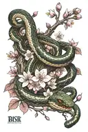 snake climbing an tree cherry blossoms tattoo design idea