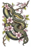 snake climbing an tree cherry blossoms tattoo design idea