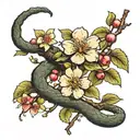 apple tree flowers with snake wrapped around branch tattoo design idea