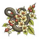 apple tree flowers with snake wrapped around branch tattoo design idea