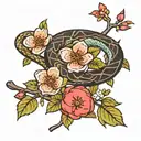apple tree flowers with snake wrapped around branch tattoo design idea