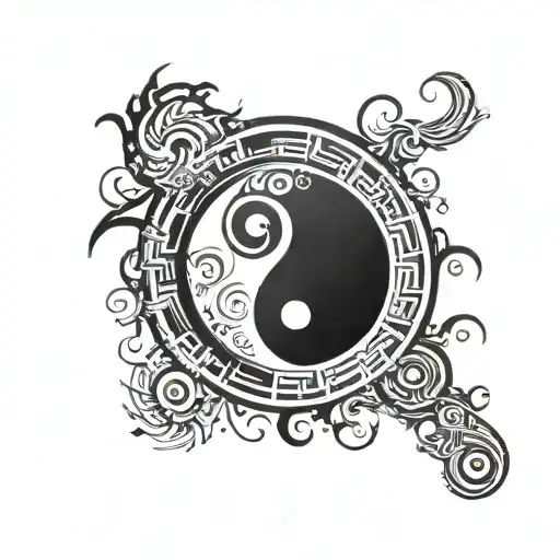 A yin yang symbol with one side representing the chaos of life and the other representing the order of music tattoo design idea
