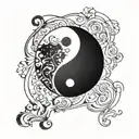 A yin yang symbol with one side representing the chaos of life and the other representing the order of music, with a subtle nod to your love for table soccer tattoo design idea