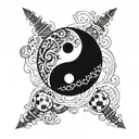 A yin yang symbol with one side representing the chaos of life and the other representing the order of music, with a subtle nod to your love for table soccer tattoo design idea