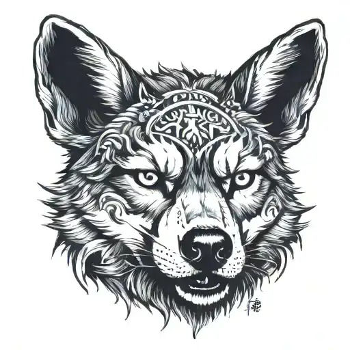 Half the head of a wolf and a deer tattoo design idea