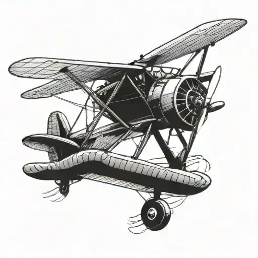 cat flying biplane tattoo design idea