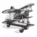 cat flying biplane tattoo design idea