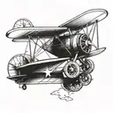 cat flying biplane tattoo design idea
