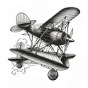 cat flying biplane tattoo design idea