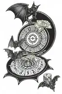 bat with money and roulette table with cash tattoo design idea