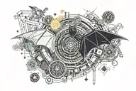 bat with money and roulette table with cash tattoo design idea