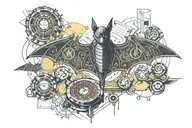 bat with money and roulette table with cash tattoo design idea