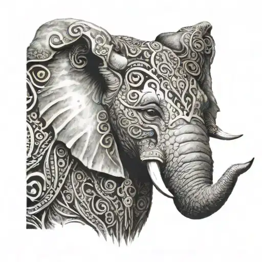 animal face bottom side of elephant , top side is wolf nordic tattoo design idea