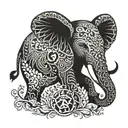 bottom side of elephant , top side is wolf nordic animal face tattoo design idea