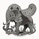 bottom side of elephant , top side is wolf nordic animal face tattoo design idea