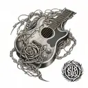 A guitar with strings made of barbed wire representing anger and depression tattoo design idea