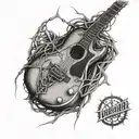 A guitar with strings made of barbed wire representing anger and depression tattoo design idea