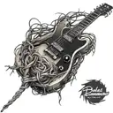 A guitar with strings made of barbed wire representing anger and depression tattoo design idea