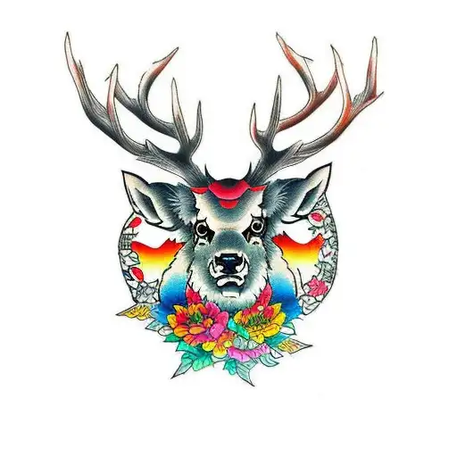 stag colored tattoo design idea