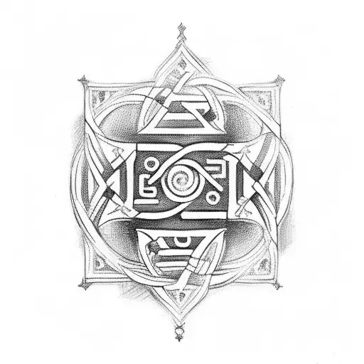 Ancient Slavic symbols intertwined with landmarks from your favorite travel destinations tattoo design idea